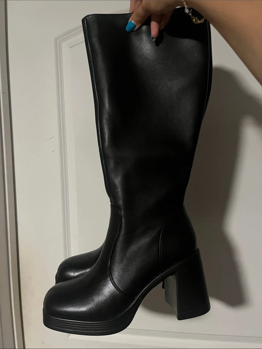 Classic Black Knee-High Platform Boot - Women's